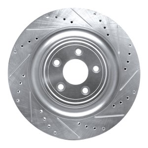 Jaguar XKR Brake Rotor (1) - Right Rear - R1 Concepts - Drilled & Slotted - Silver - `08-`09